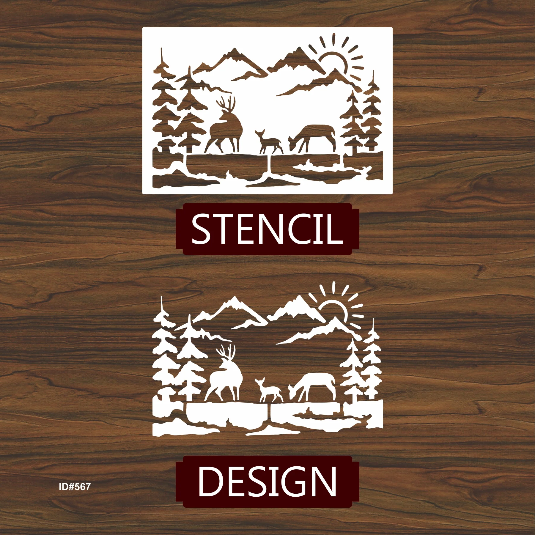 Deer Family Mountain Landscape Stencil for Walls, Wood & Fabric – Nature Scene Template – ID#567 - Image 4