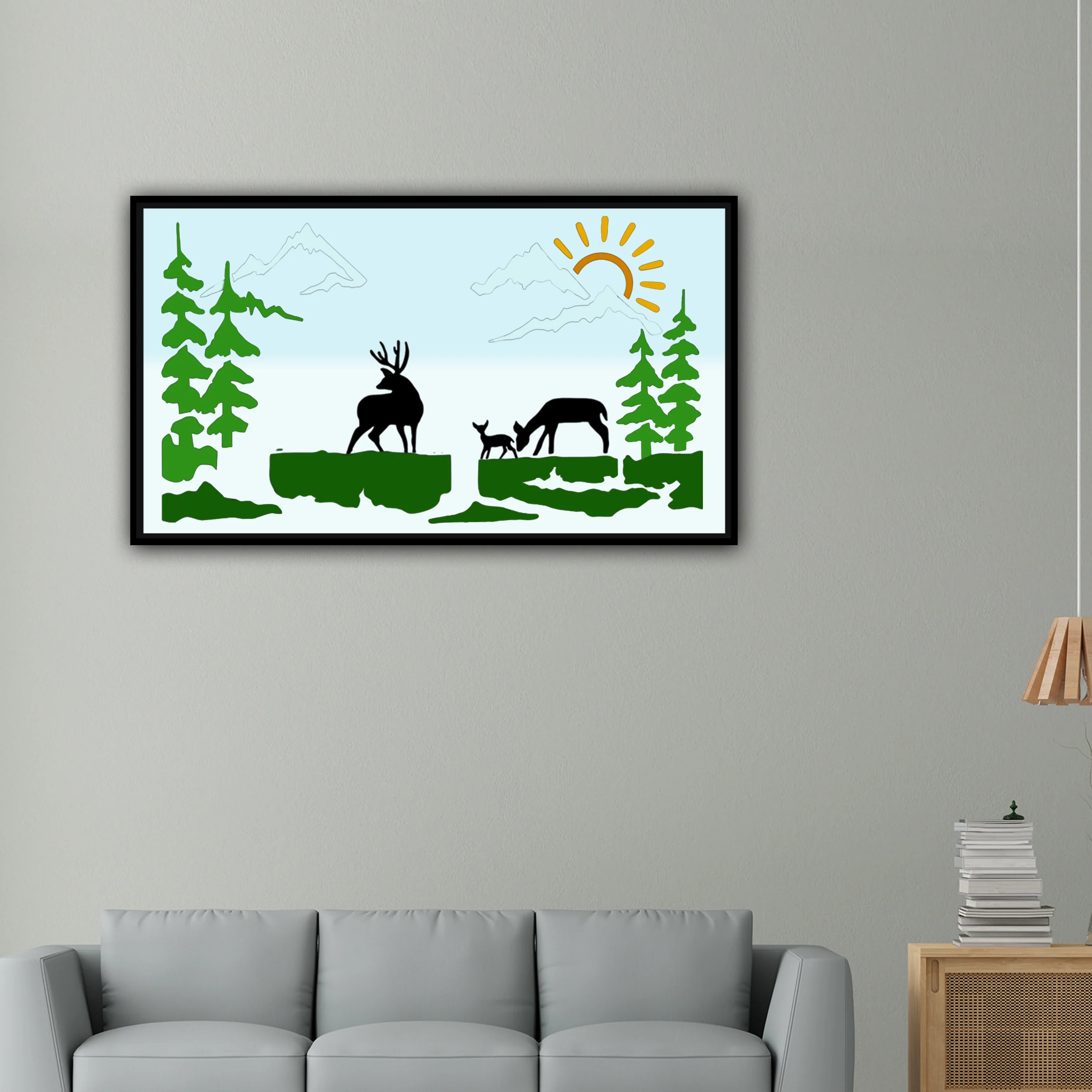 Deer Family Mountain Landscape Stencil for Walls, Wood & Fabric – Nature Scene Template – ID#567 - Image 8