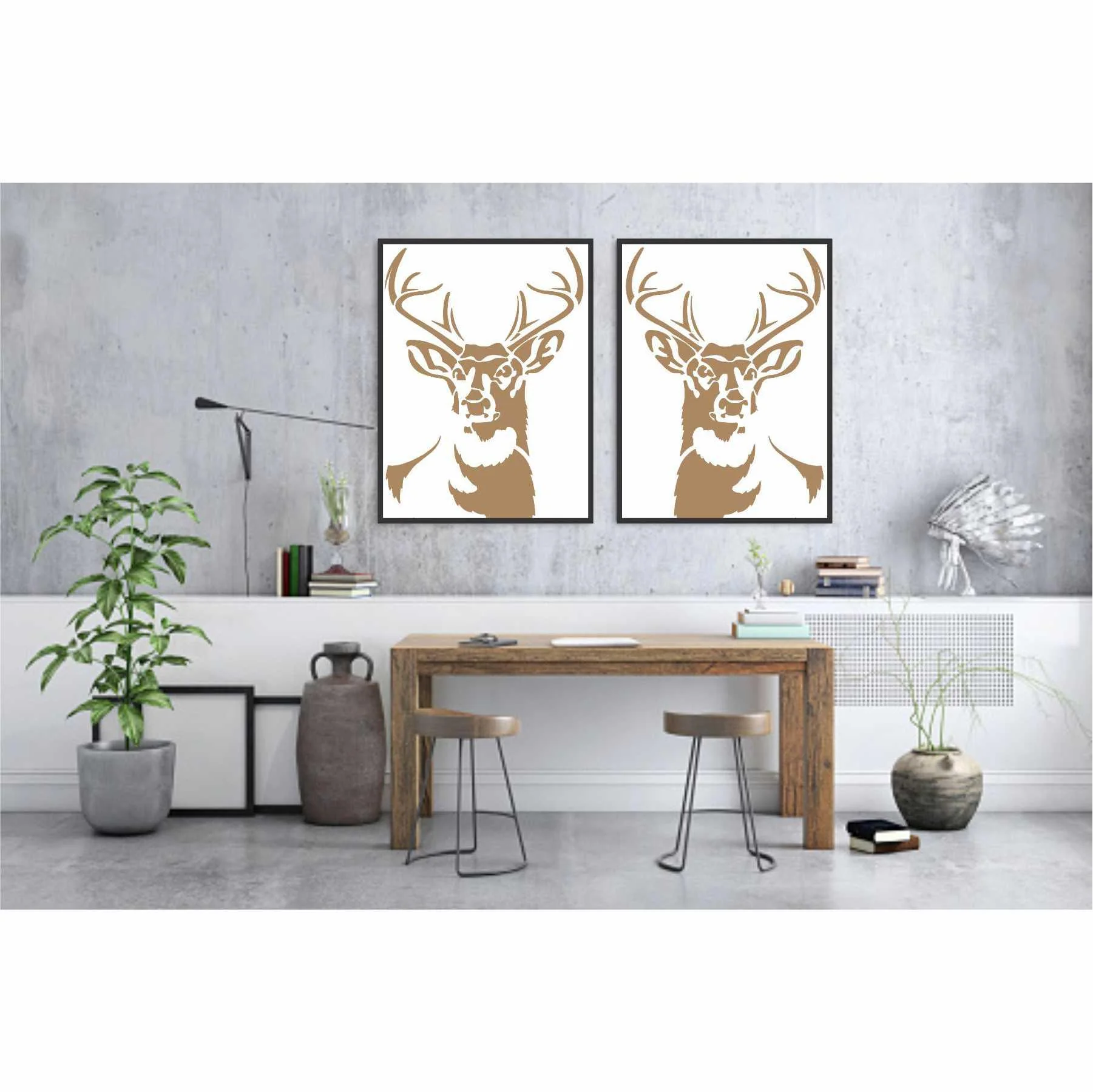 Deer Head Reusable Stencil for Canvas and wall painting.ID# 429 - Image 3