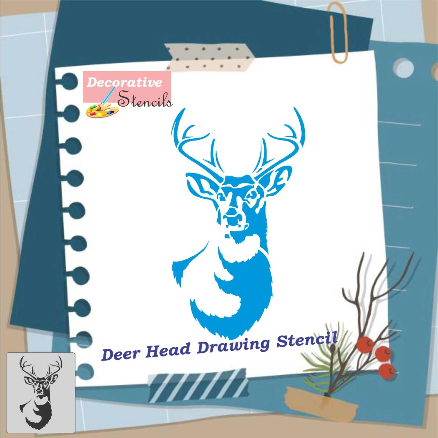 Deer Head Reusable Stencil for Canvas and wall painting.ID# 429 - Image 5