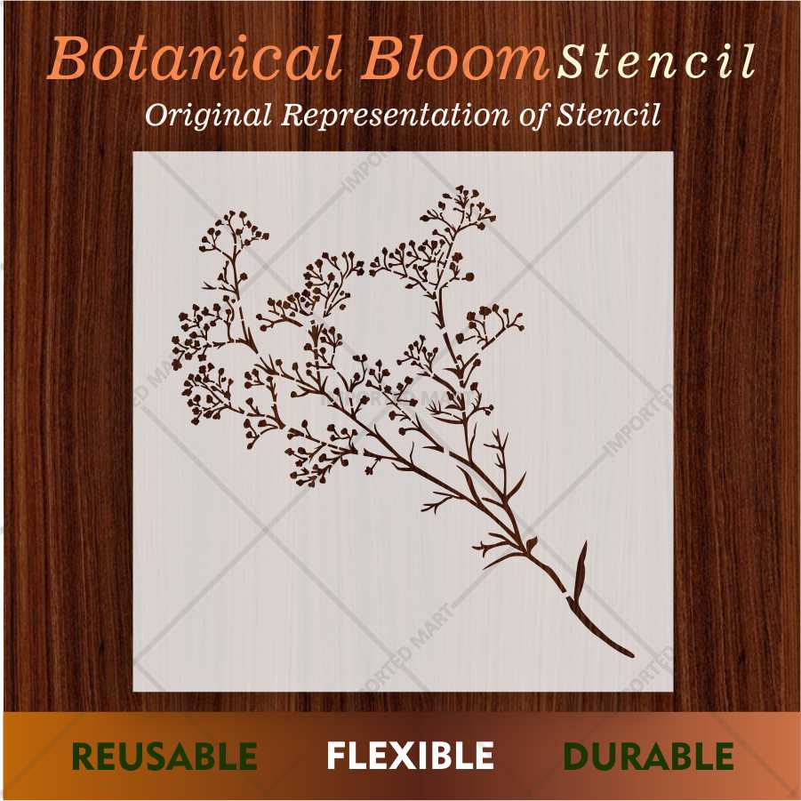 Delicate Branch Blossom Stencil for Wall, Wood & Fabric Art – Botanical Spray Design – ID# 691