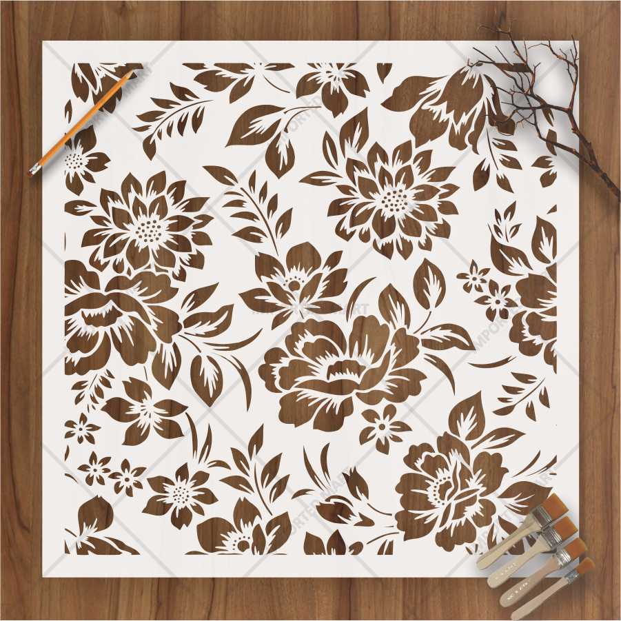 Dense Floral Pattern Stencil for Walls, Fabric & Furniture – Full Surface Repeat Design – ID# 678 - Image 2