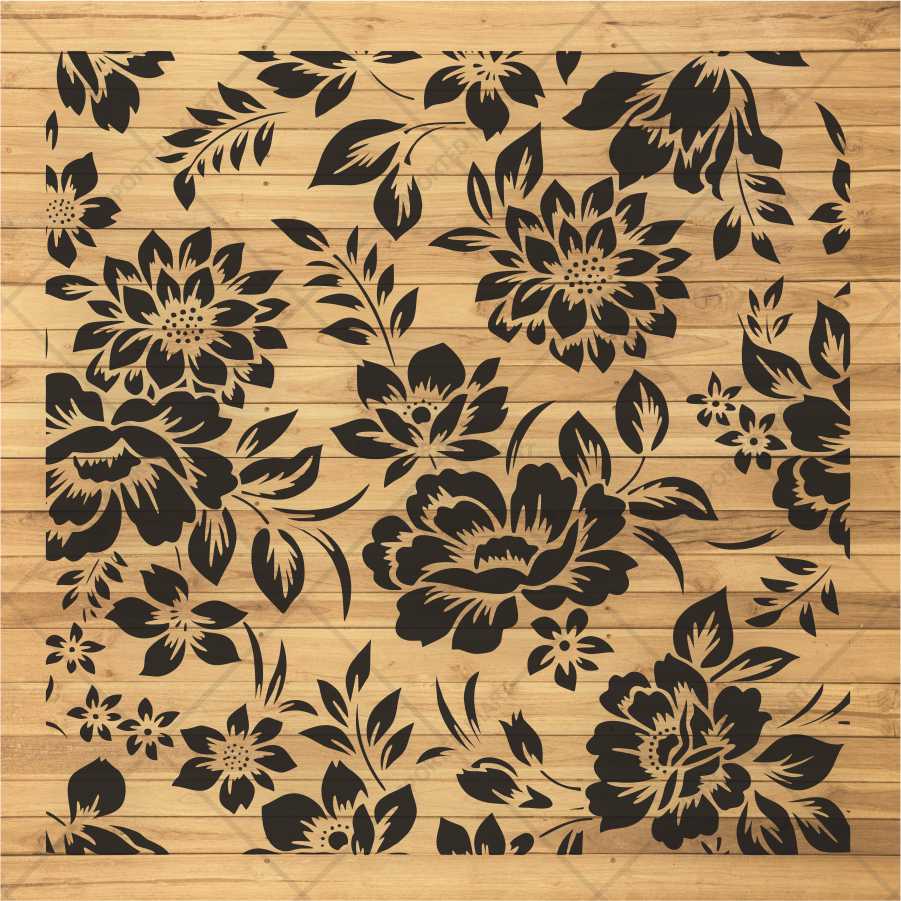Dense Floral Pattern Stencil for Walls, Fabric & Furniture – Full Surface Repeat Design – ID# 678 - Image 3