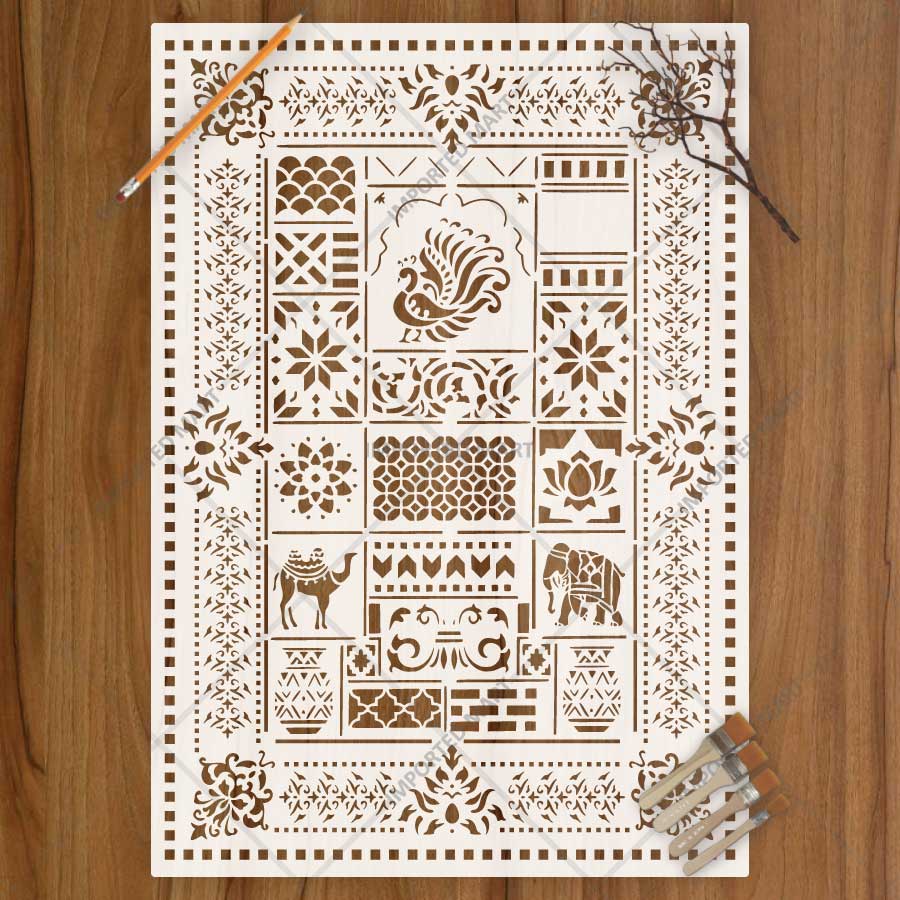 Desert Heritage Mosaic Stencil for Wall, Tile & Furniture Art – Arabian Patchwork Pattern Design – ID# 752