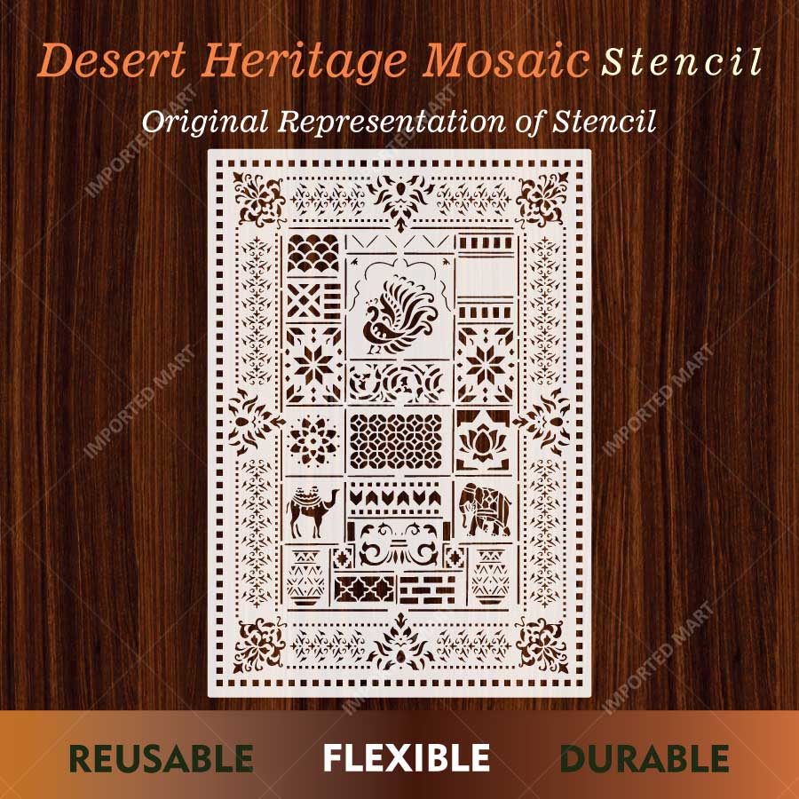 Desert Heritage Mosaic Stencil for Wall, Tile & Furniture Art – Arabian Patchwork Pattern Design – ID# 752 - Image 2