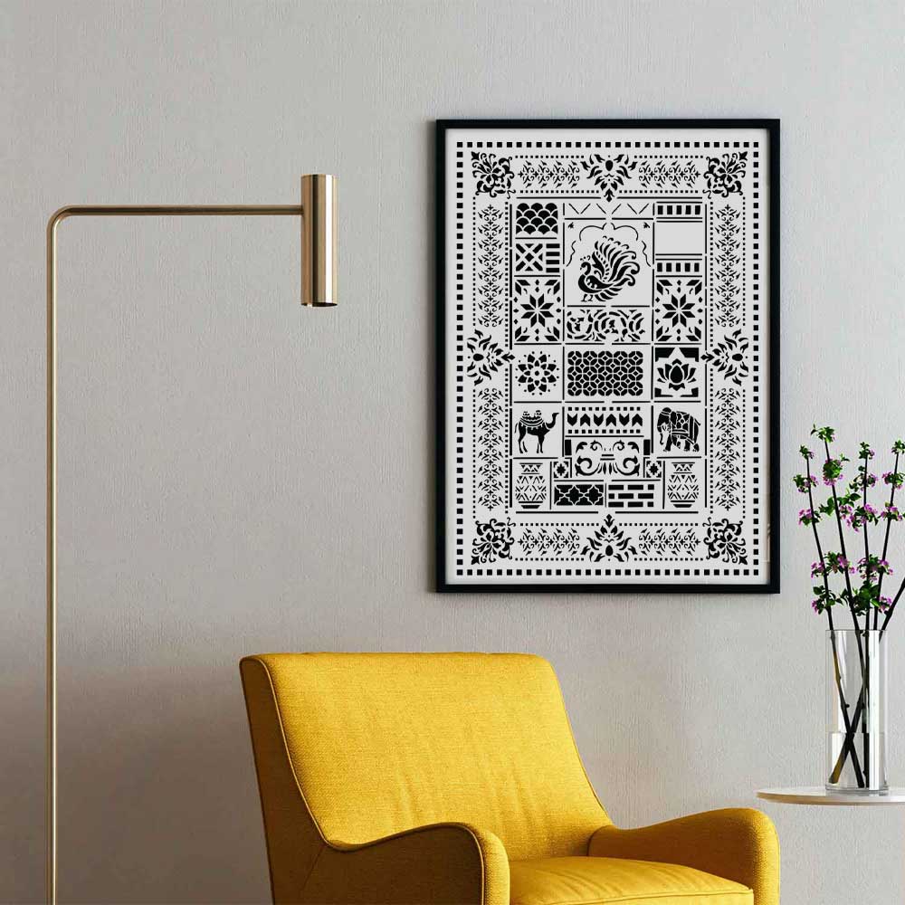 Desert Heritage Mosaic Stencil for Wall, Tile & Furniture Art – Arabian Patchwork Pattern Design – ID# 752 - Image 6