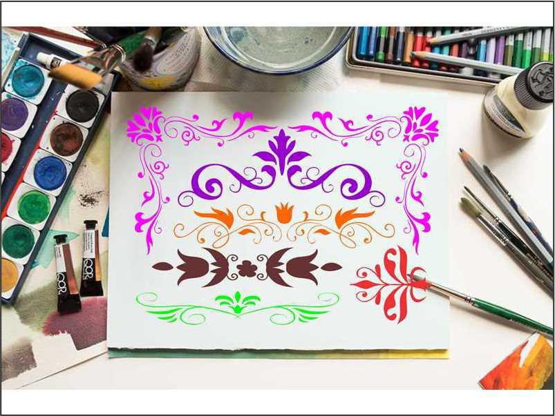Different Borders in 1 Reusable Stencil for Canvas and wall painting.ID#67 - Image 3