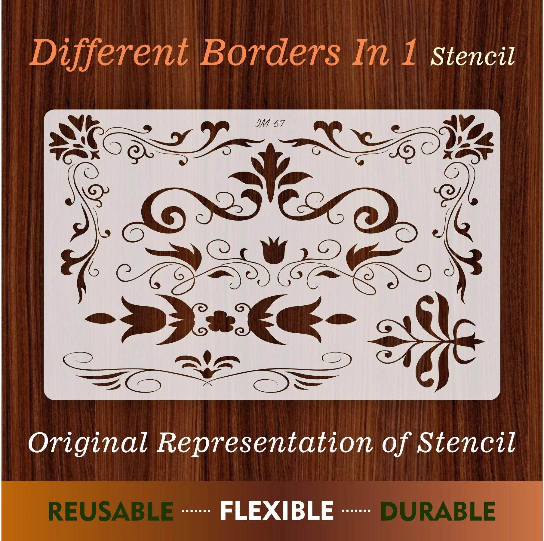 Different Borders in 1 Reusable Stencil for Canvas and wall painting.ID#67 - Image 6