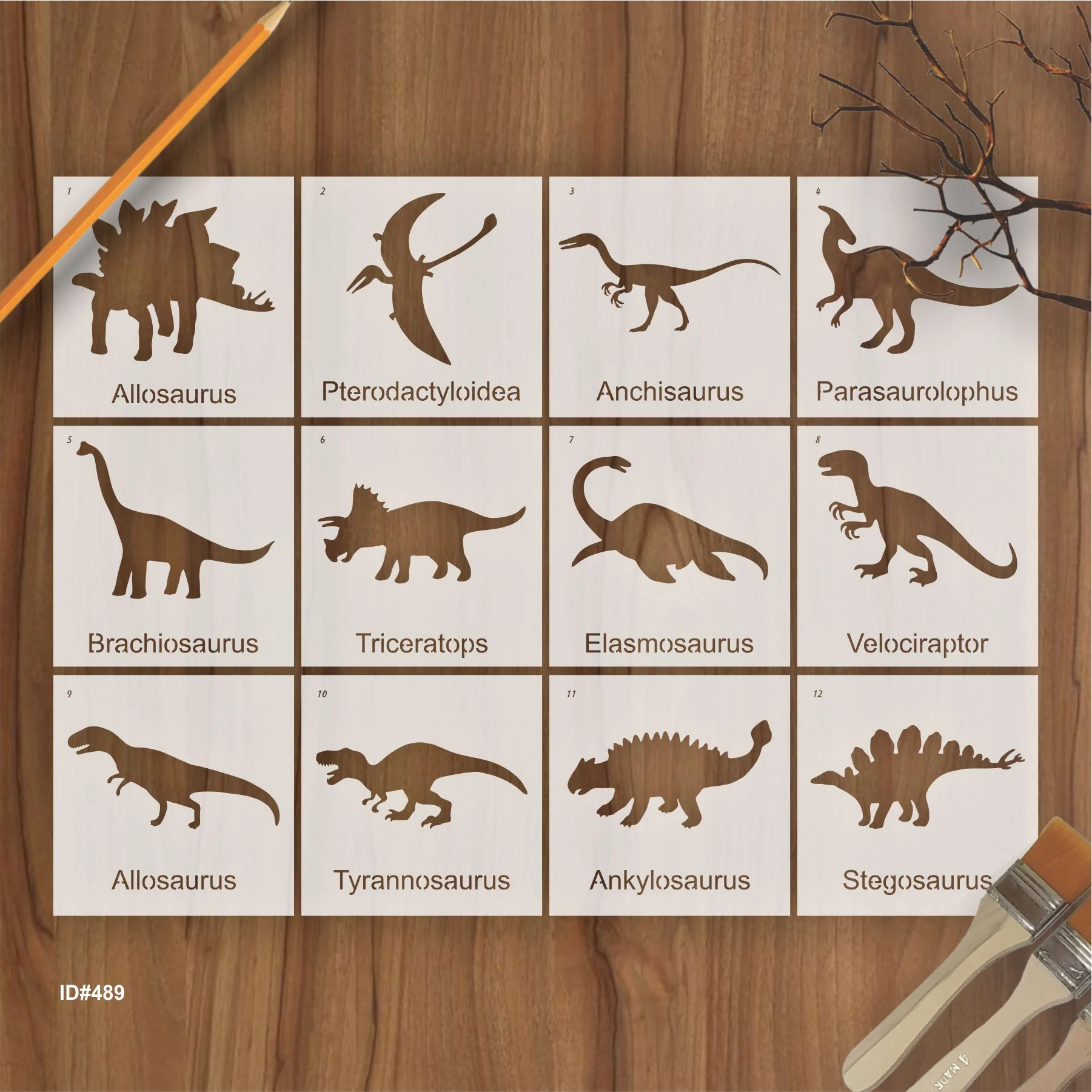 Pack of 12 Dinosaur Stencils For Canvas And Wall Painting Scrapbook Coloring Embossing Album Decorative Template.ID #489 - Image 2