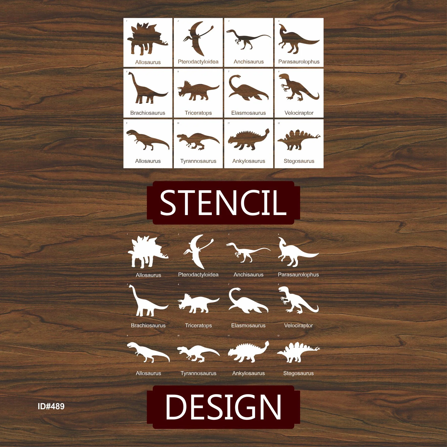 Pack of 12 Dinosaur Stencils For Canvas And Wall Painting Scrapbook Coloring Embossing Album Decorative Template.ID #489 - Image 4
