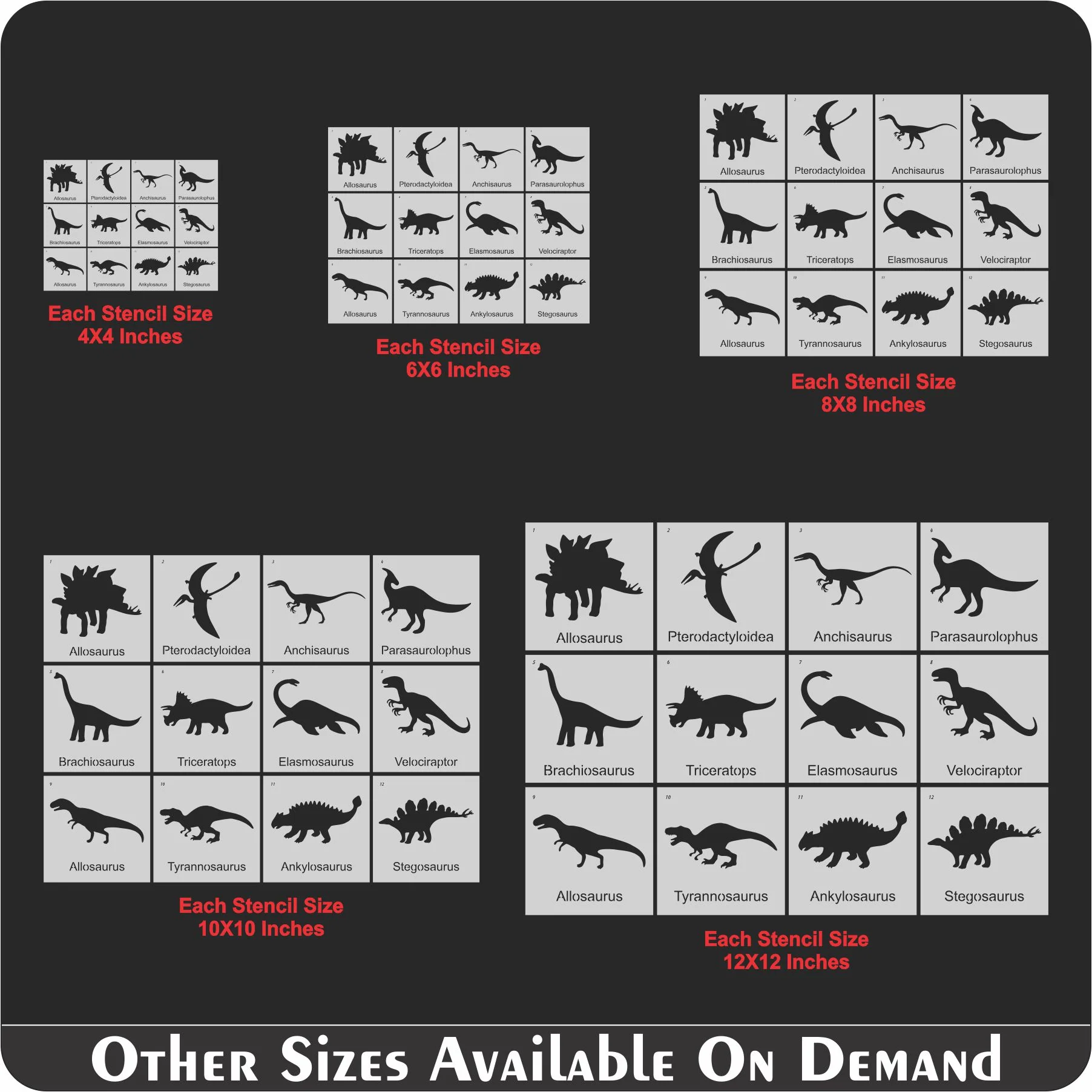 Pack of 12 Dinosaur Stencils For Canvas And Wall Painting Scrapbook Coloring Embossing Album Decorative Template.ID #489 - Image 9