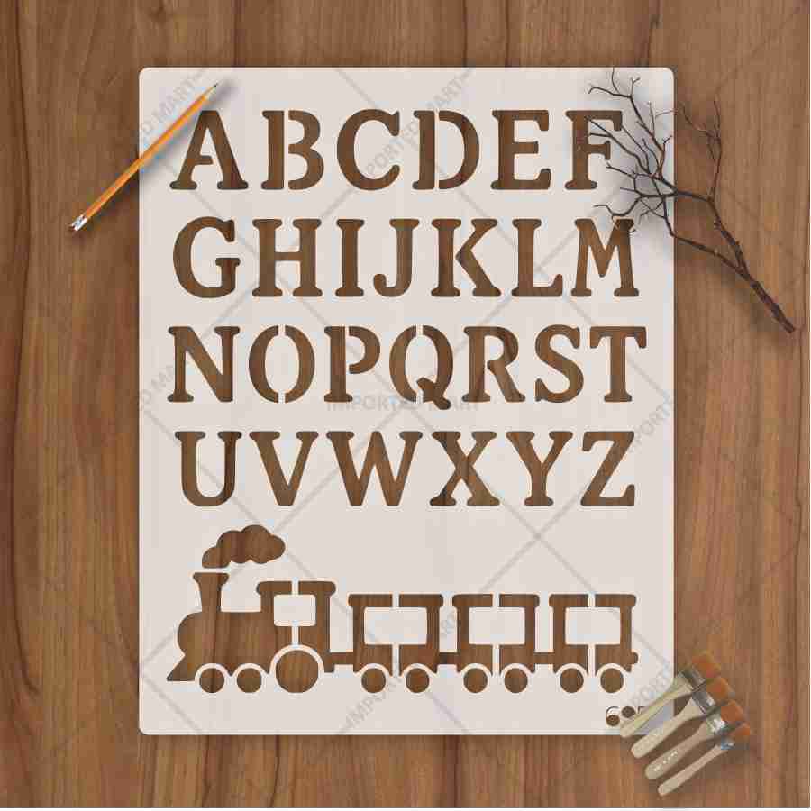 Alphabet Letters & Train Stencil for Wall, Wood & Nursery Art – A-Z Learning Stencil Design – ID# 697 - Image 2