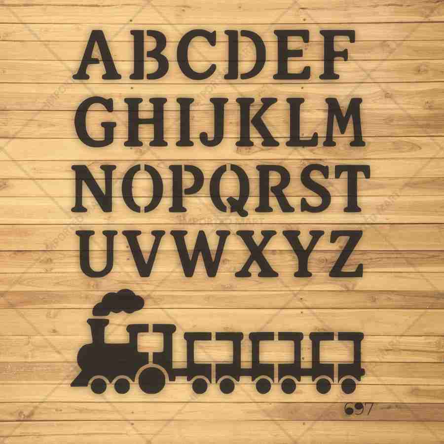 Alphabet Letters & Train Stencil for Wall, Wood & Nursery Art – A-Z Learning Stencil Design – ID# 697 - Image 3