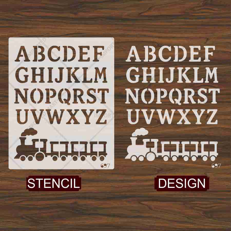 Alphabet Letters & Train Stencil for Wall, Wood & Nursery Art – A-Z Learning Stencil Design – ID# 697 - Image 4