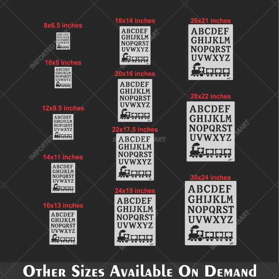 Alphabet Letters & Train Stencil for Wall, Wood & Nursery Art – A-Z Learning Stencil Design – ID# 697 - Image 5