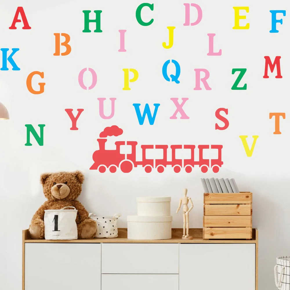 Alphabet Letters & Train Stencil for Wall, Wood & Nursery Art – A-Z Learning Stencil Design – ID# 697 - Image 7