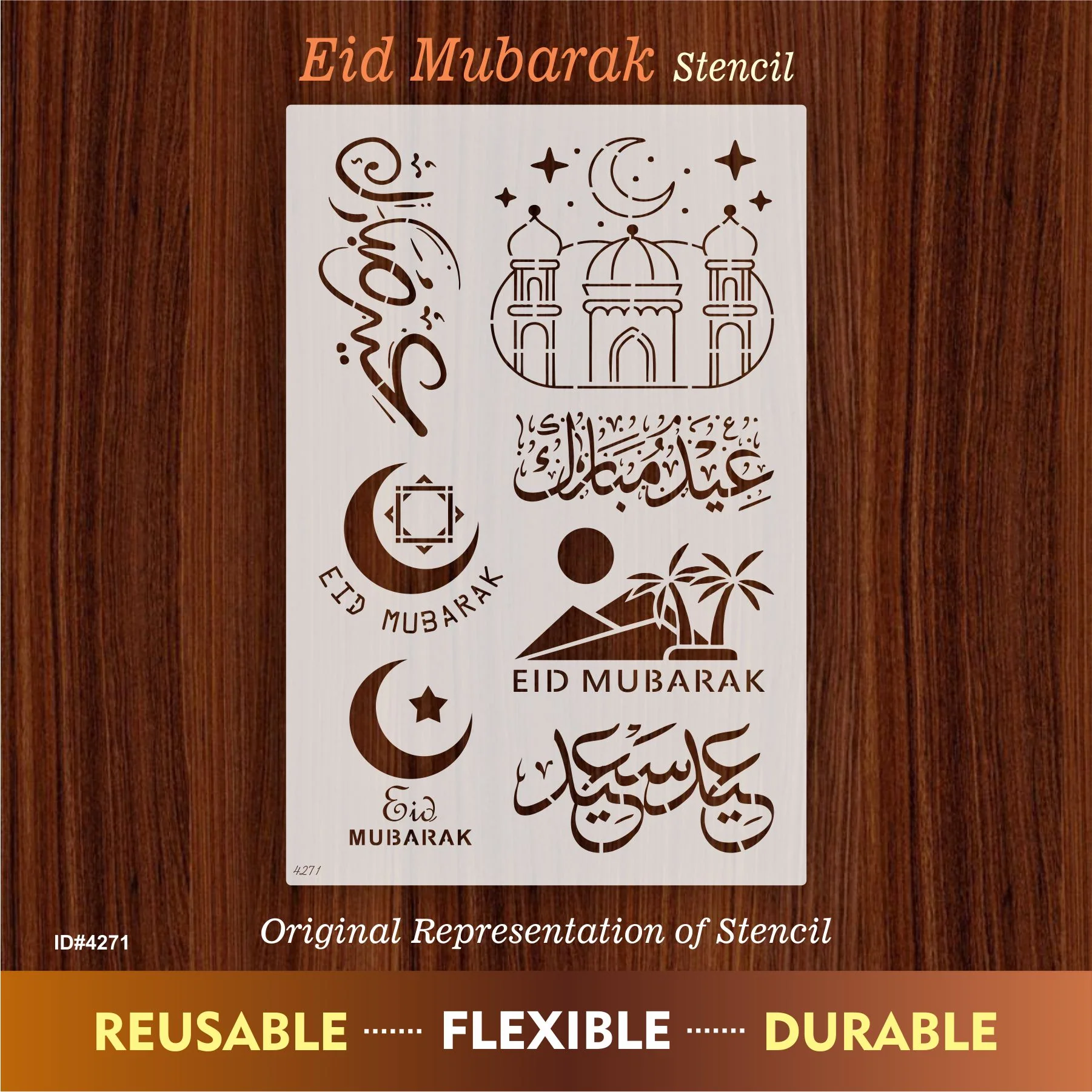 Eid Mubarak Reusable Stencil For Canvas And Wall Painting.ID#4271 - Image 2