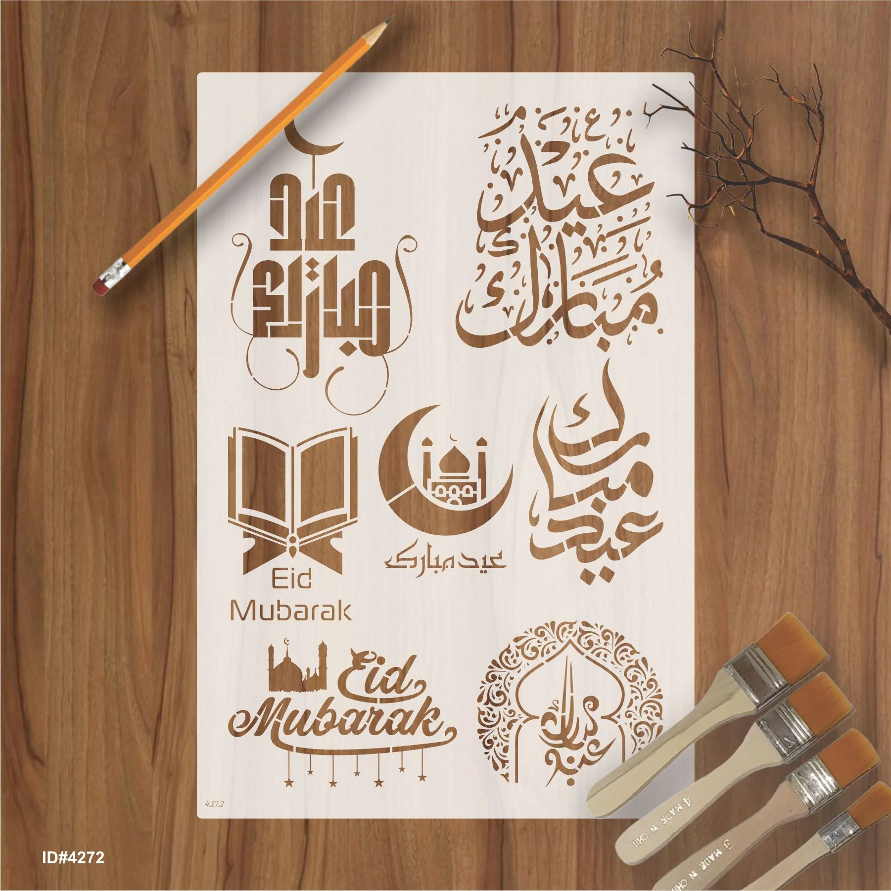 Eid Mubarak Reusable Stencil For Canvas And Wall Painting.ID#4272