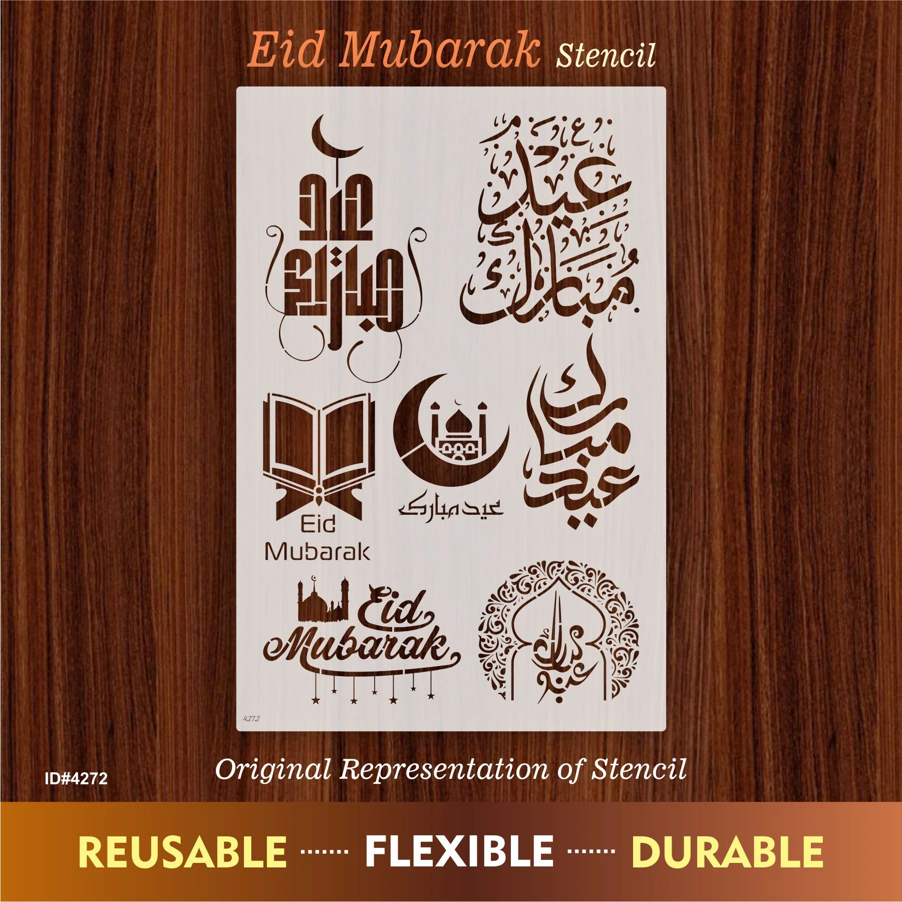 Eid Mubarak Reusable Stencil For Canvas And Wall Painting.ID#4272 - Image 2