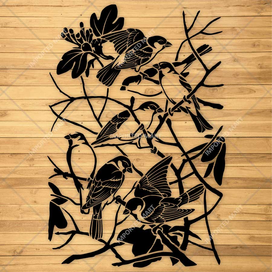 Elegant Birds Branches Stencil for Wall, Wood & Fabric Painting – Nature Sparrow Tree Design – ID# 820 - Image 3