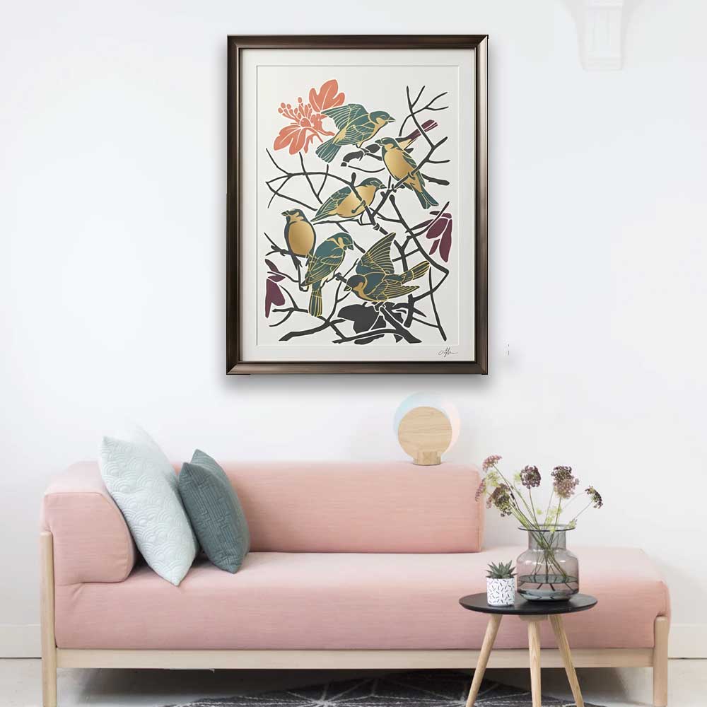 Elegant Birds Branches Stencil for Wall, Wood & Fabric Painting – Nature Sparrow Tree Design – ID# 820 - Image 7