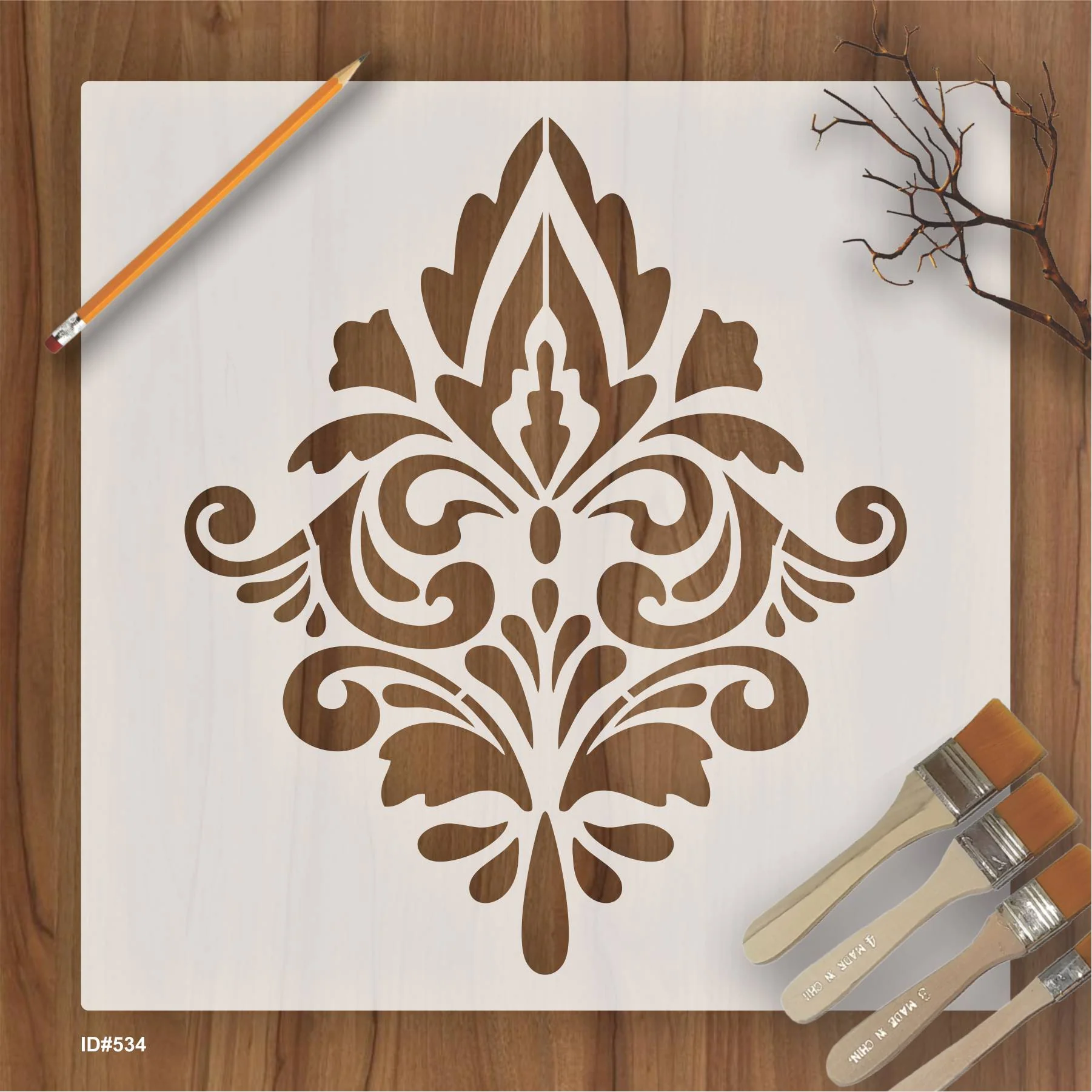 Elegant Damask Stencil Used for Painting on Wood, Canvas, Paper, Fabric, Floor, Wall. ID #534
