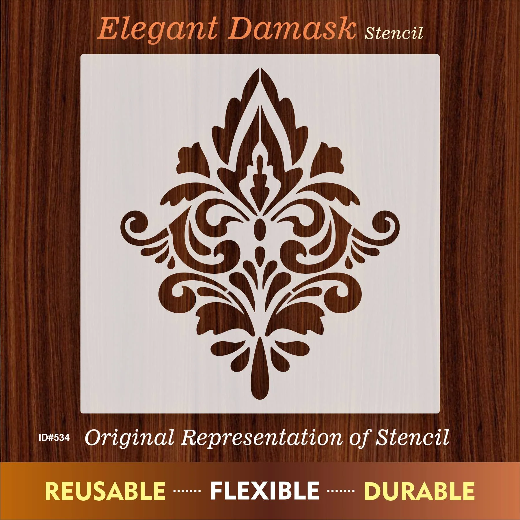 Elegant Damask Stencil Used for Painting on Wood, Canvas, Paper, Fabric, Floor, Wall. ID #534 - Image 7