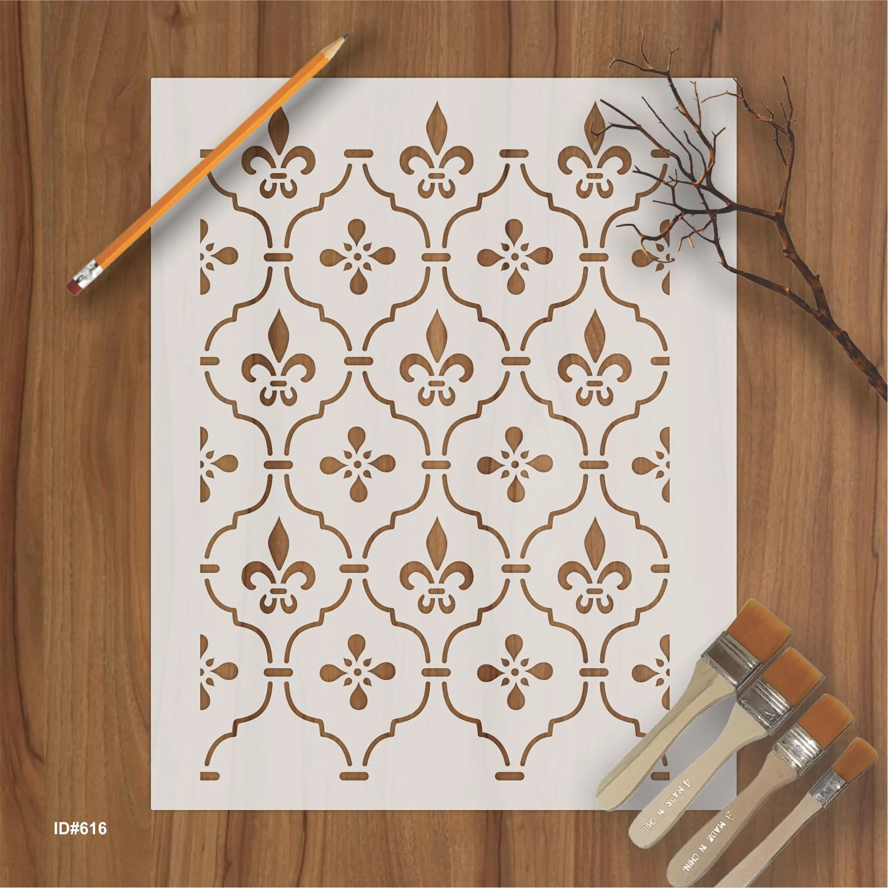 Elegant Fleur-de-Lis Trellis Pattern Stencil for Wall, Wood & Fabric Décor – ID# 616 - Image 2