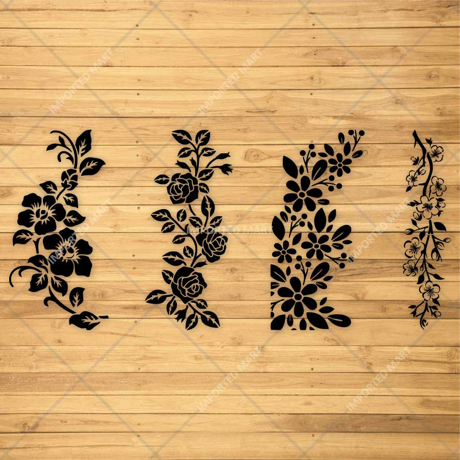 Elegant Floral Vines Stencil Pack for Wall, Furniture & Fabric Painting – Reusable Flower Border Design – Pack of 4 – ID# 802 - Image 3
