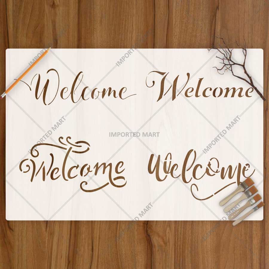 Elegant Script Welcome Word Bundle Stencil for Wall, Door, Wood & Entry Decor – Reusable Calligraphy Design – ID# 781