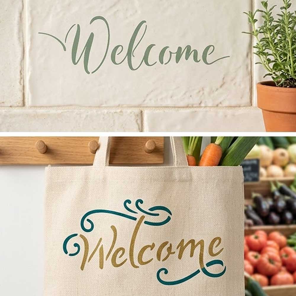 Elegant Script Welcome Word Bundle Stencil for Wall, Door, Wood & Entry Decor – Reusable Calligraphy Design – ID# 781 - Image 6