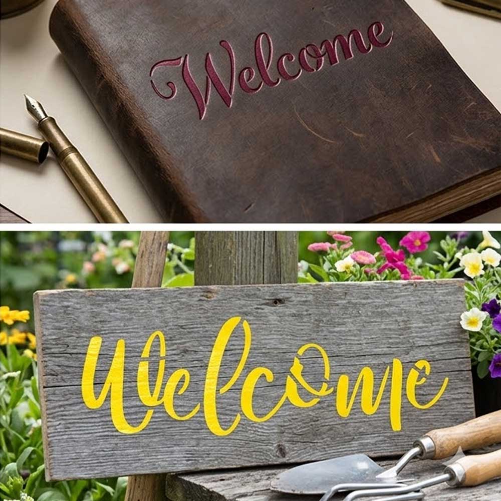 Elegant Script Welcome Word Bundle Stencil for Wall, Door, Wood & Entry Decor – Reusable Calligraphy Design – ID# 781 - Image 7