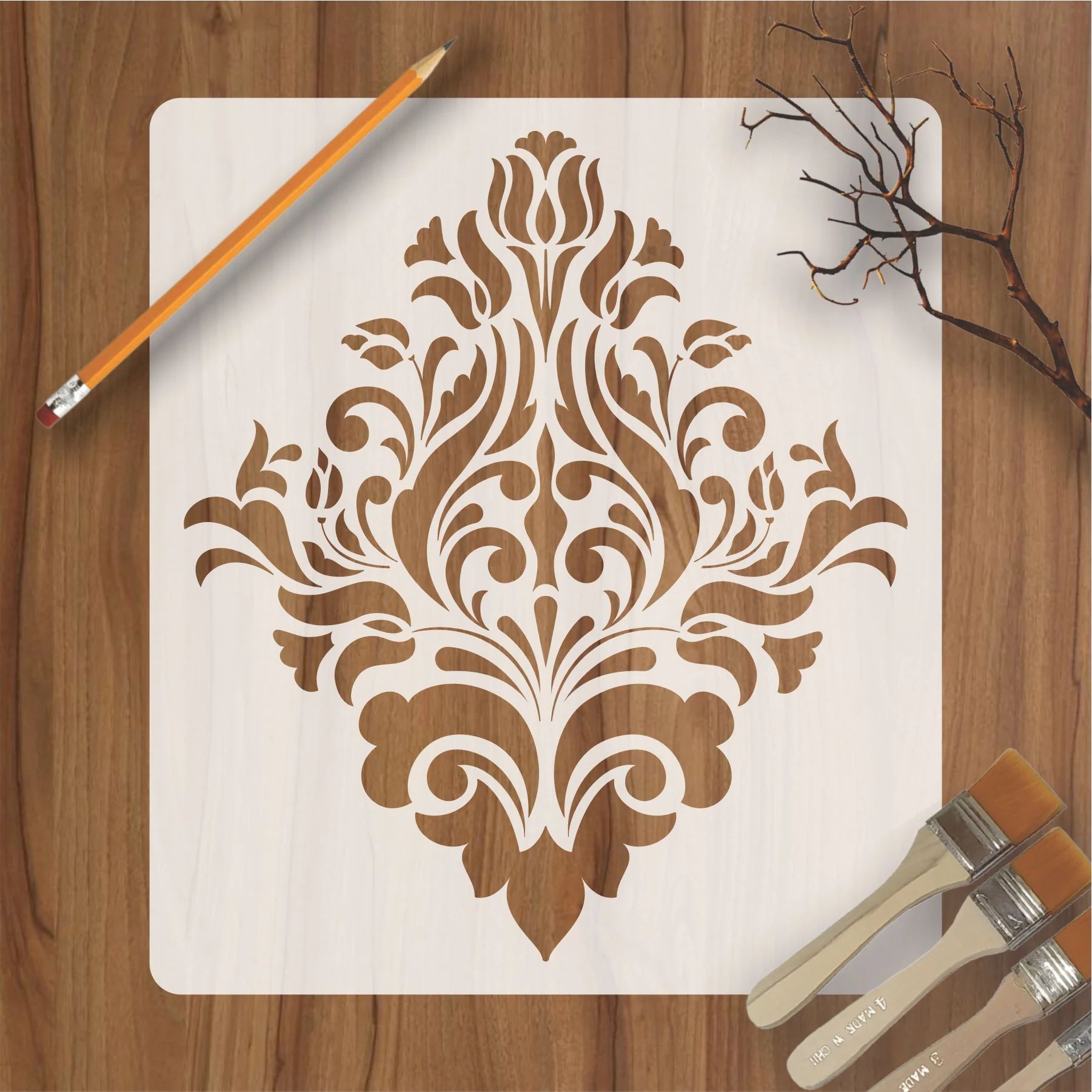 Element Damask Pattern Reusable Stencil For Canvas And Wall Painting.ID#233