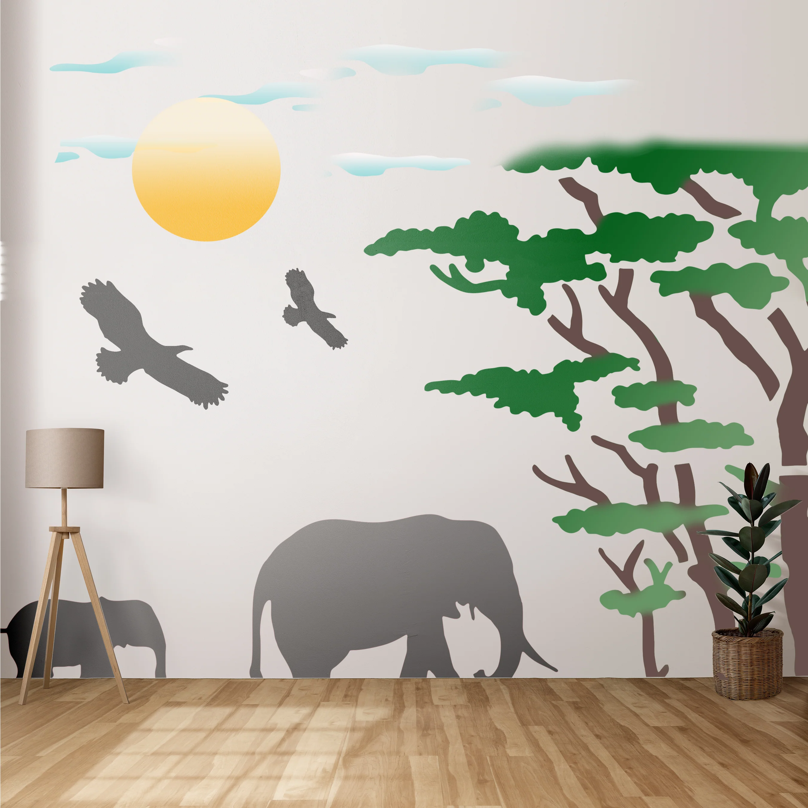 Elephant and Tree Reusable Stencil For Canvas And Wall Painting. ID #349 - Image 3