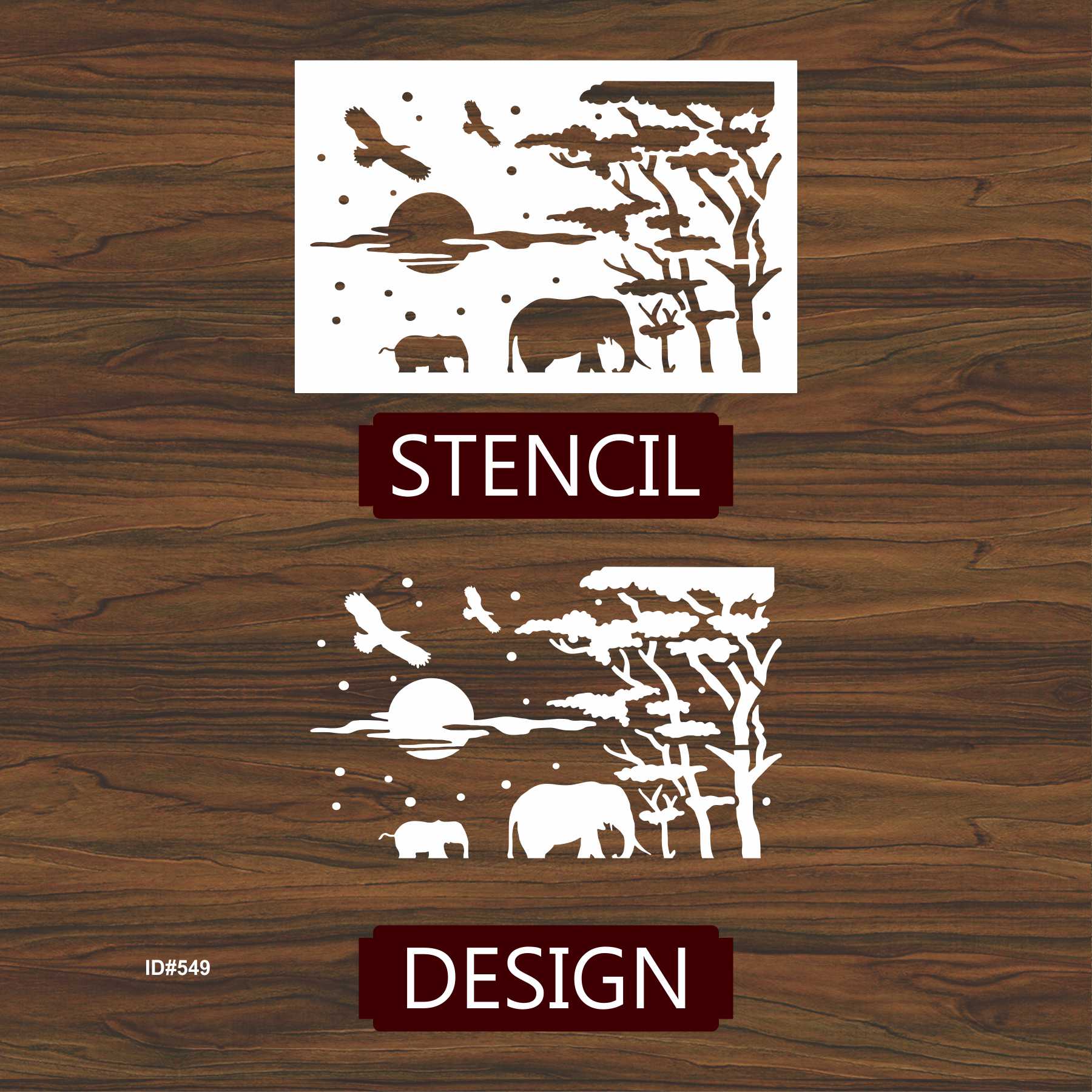Elephant and Tree Reusable Stencil For Canvas And Wall Painting. ID #349 - Image 4