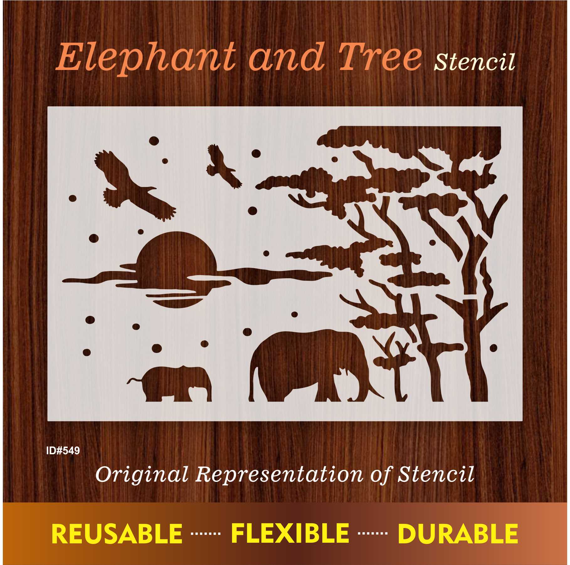 Elephant and Tree Reusable Stencil For Canvas And Wall Painting. ID #349 - Image 6