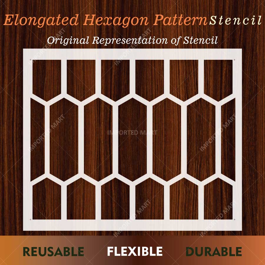 Elongated Hexagon Pattern Stencil for Wall, Floor & Furniture – Modern Geometric Honeycomb Design – ID# 768