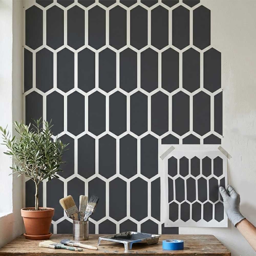 Elongated Hexagon Pattern Stencil for Wall, Floor & Furniture – Modern Geometric Honeycomb Design – ID# 768 - Image 6