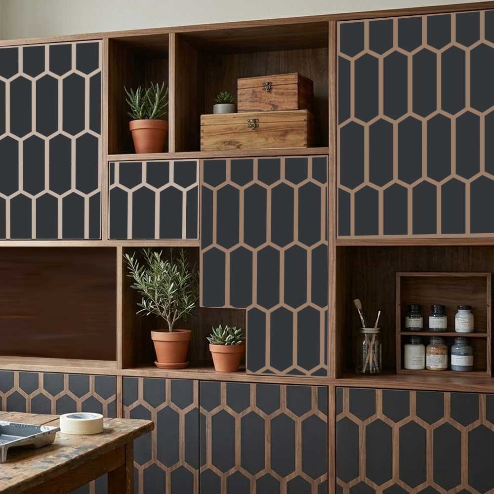 Elongated Hexagon Pattern Stencil for Wall, Floor & Furniture – Modern Geometric Honeycomb Design – ID# 768 - Image 7