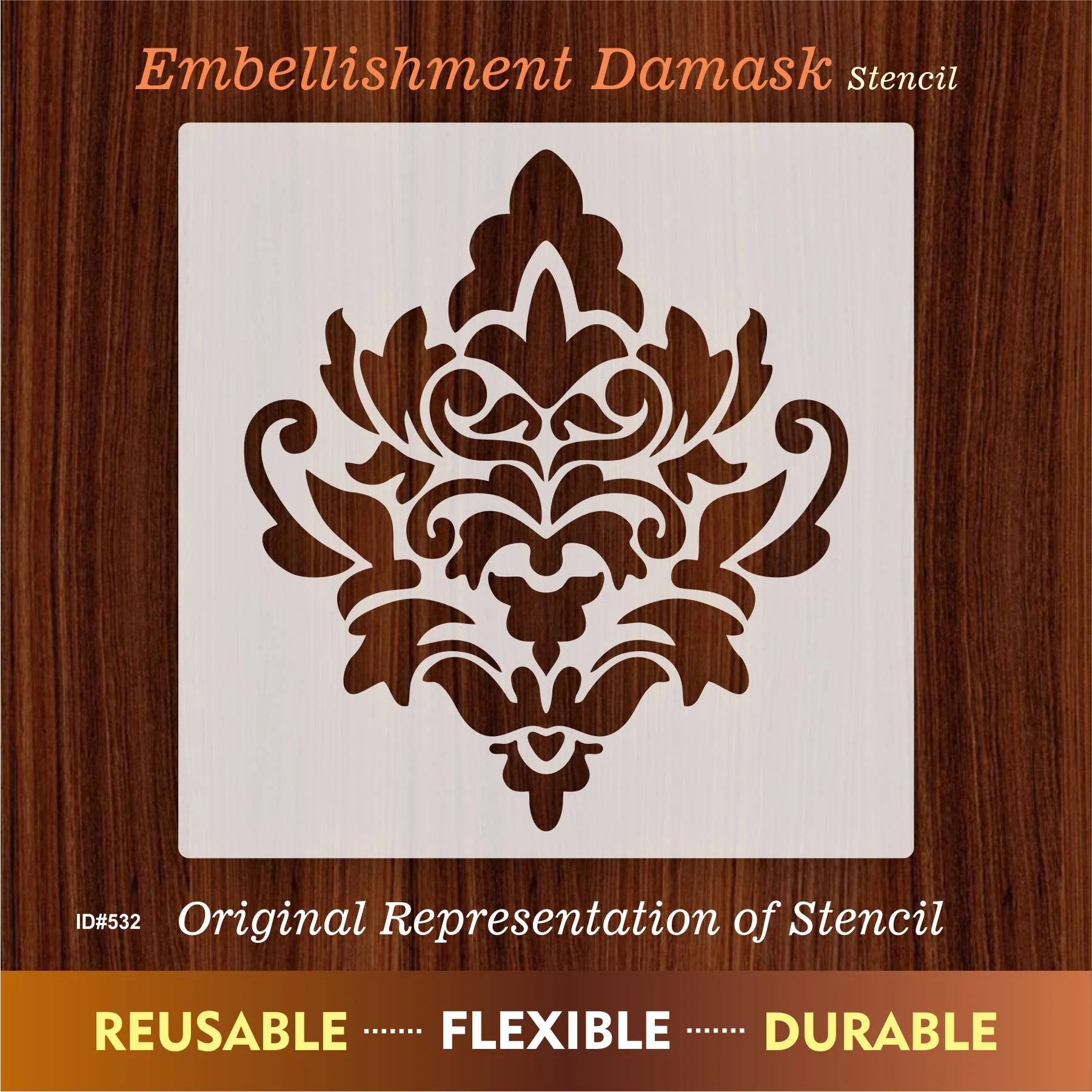 Embellishment Damask Stencil for Painting on Wood, Canvas, Paper, Fabric, Floor, Wall. ID #532 - Image 7