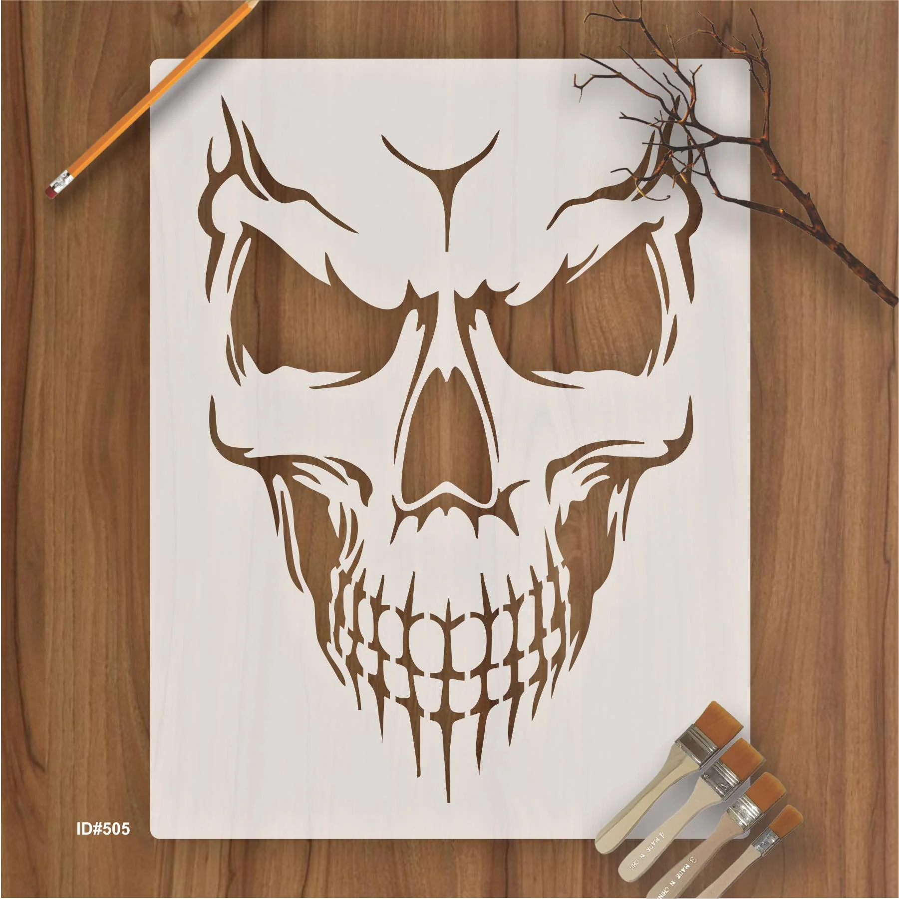 Evil Skull Stencil Scrapbook, Wall Painting, Coloring Embossing Album Decorative Template. ID #505