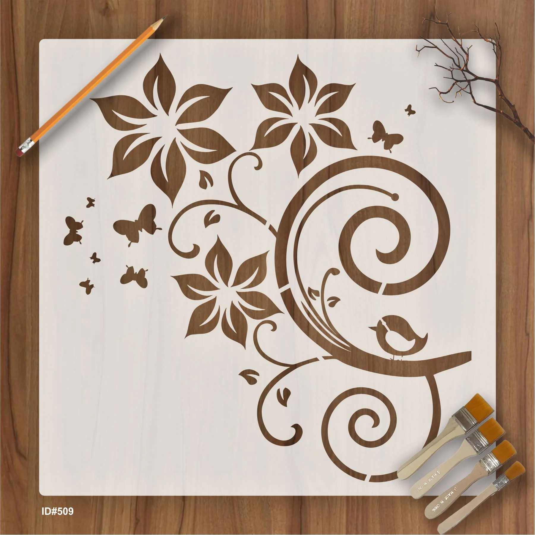 Fashion Vine Flower Butterfly Stencil Used For Wall, Wood and Fabric. ID #509