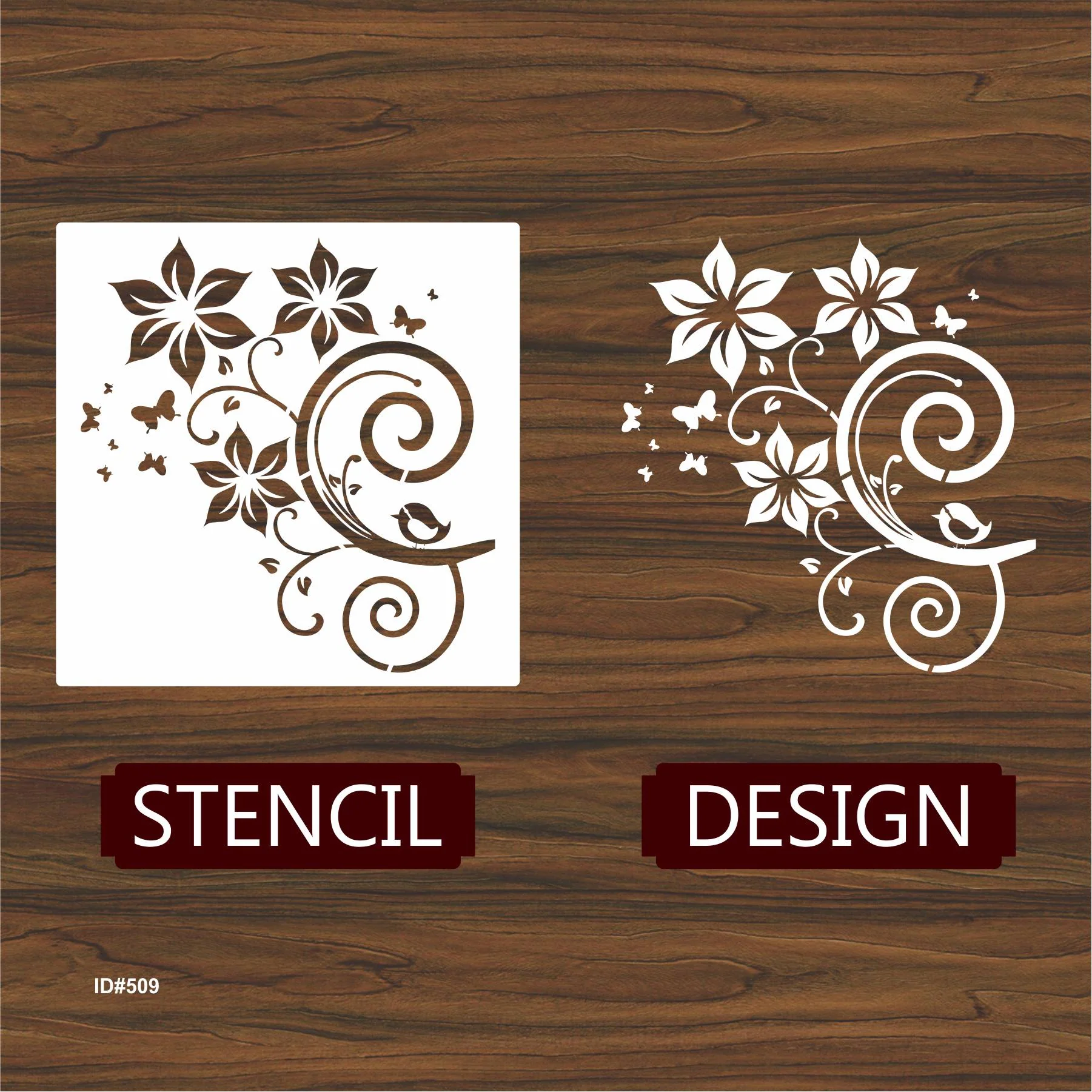 Fashion Vine Flower Butterfly Stencil Used For Wall, Wood and Fabric. ID #509 - Image 4