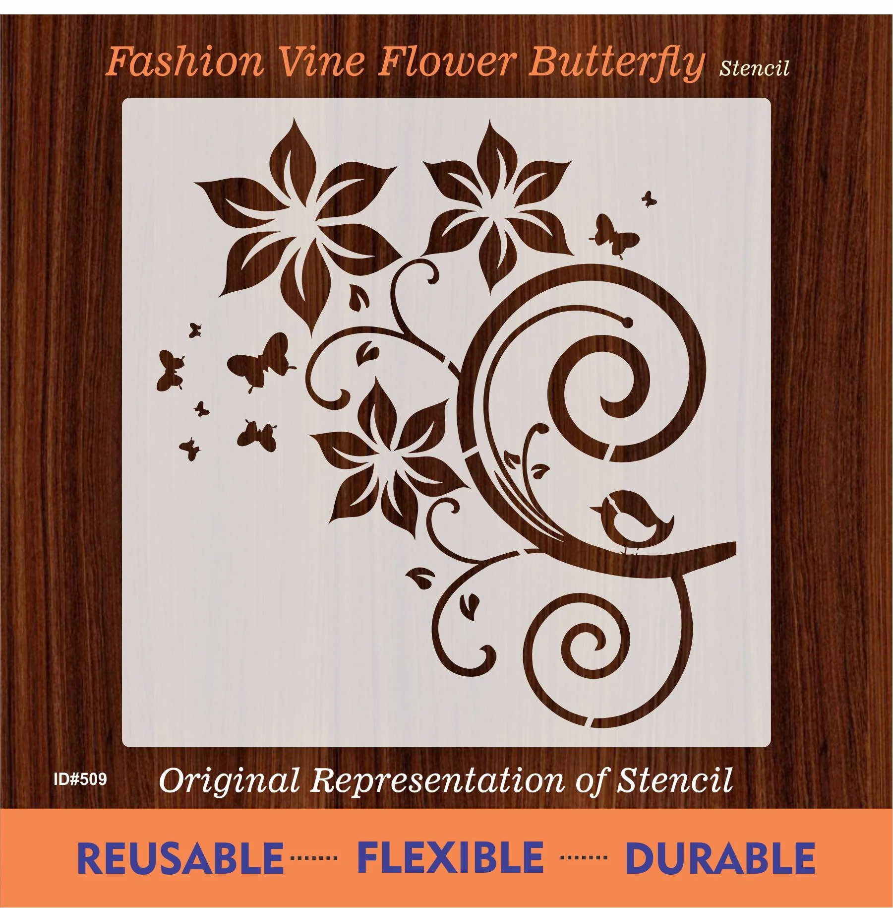 Fashion Vine Flower Butterfly Stencil Used For Wall, Wood and Fabric. ID #509 - Image 6