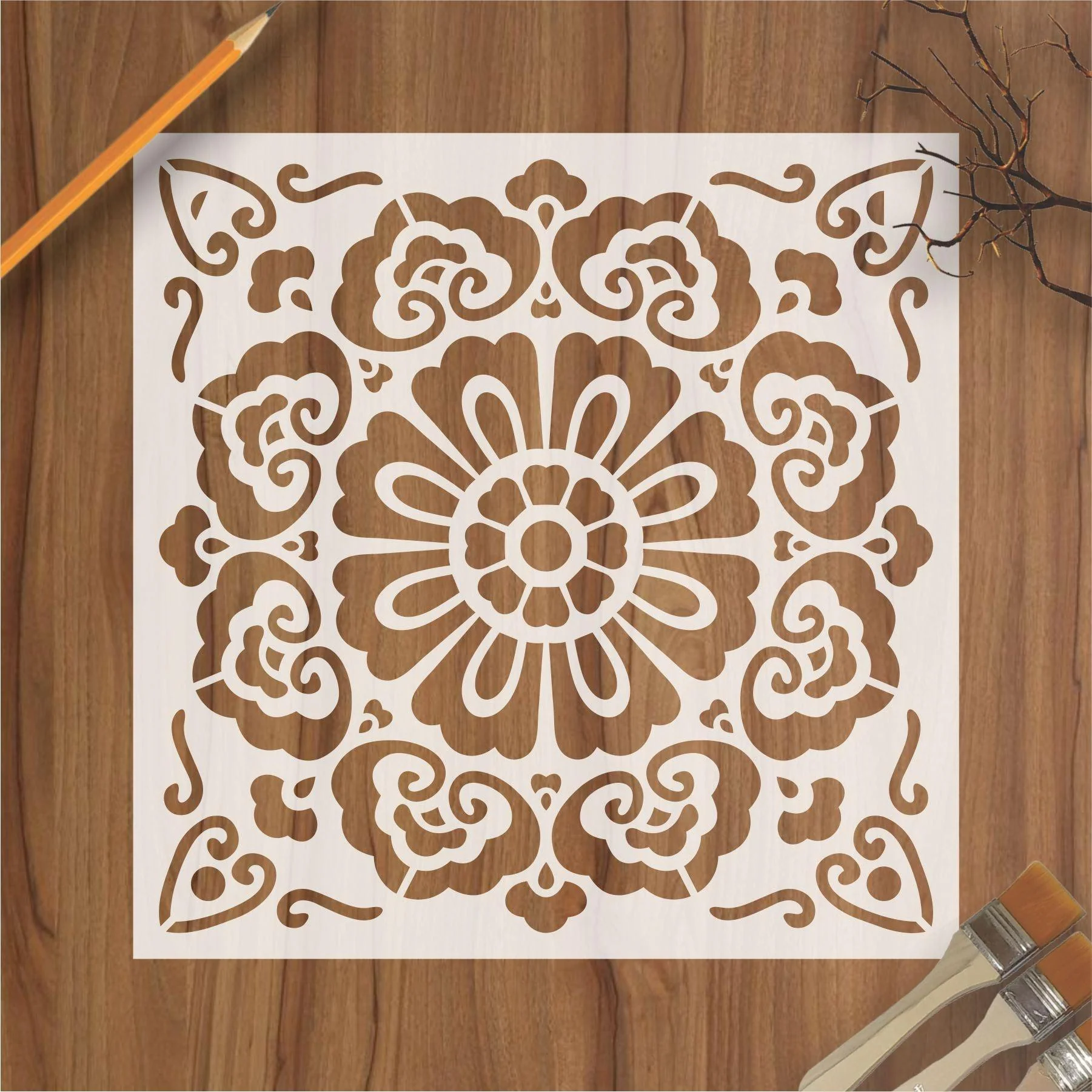 Floor Tile Pattern Reusable Stencil For Canvas And Wall Painting.ID#203