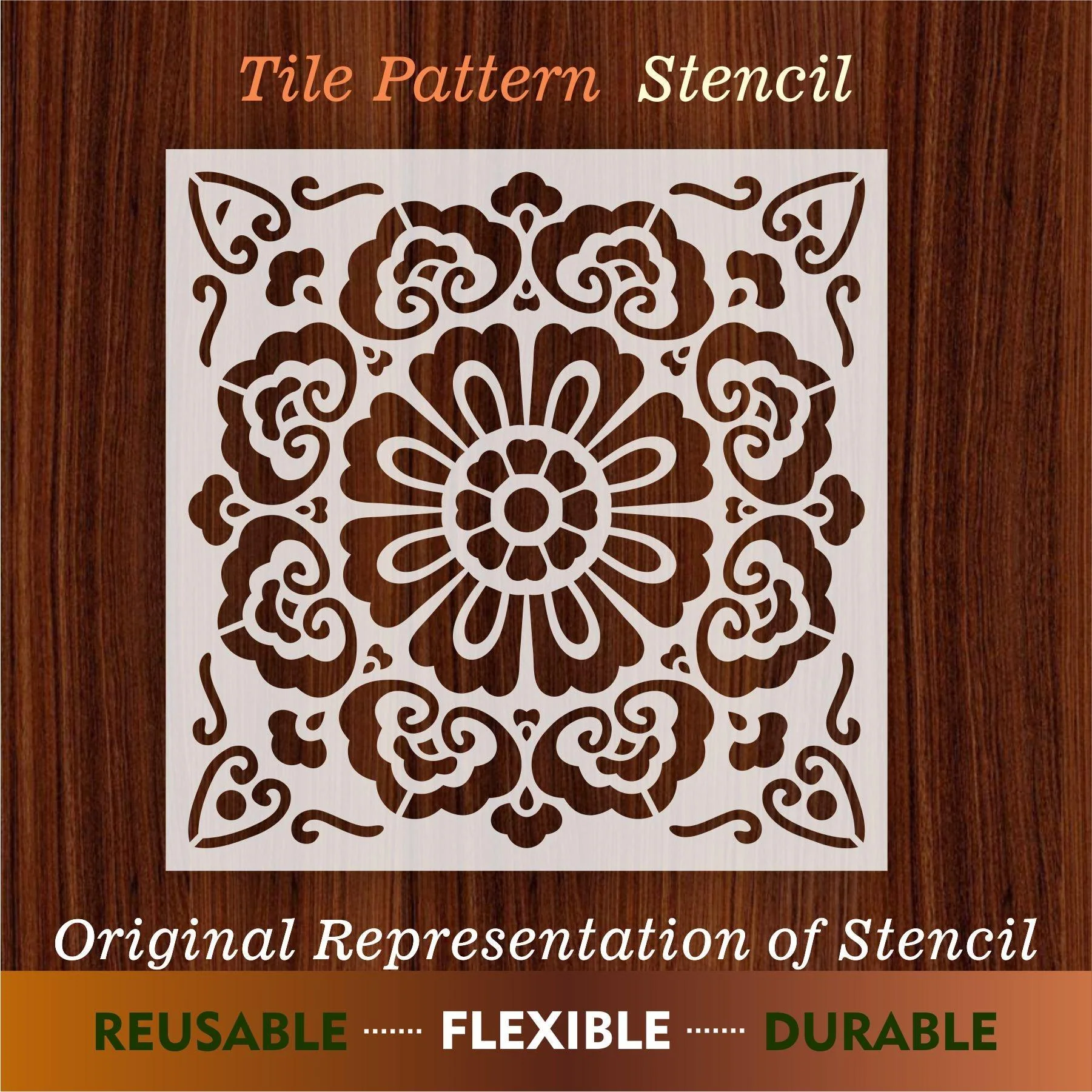 Floor Tile Pattern Reusable Stencil For Canvas And Wall Painting.ID#203 - Image 5