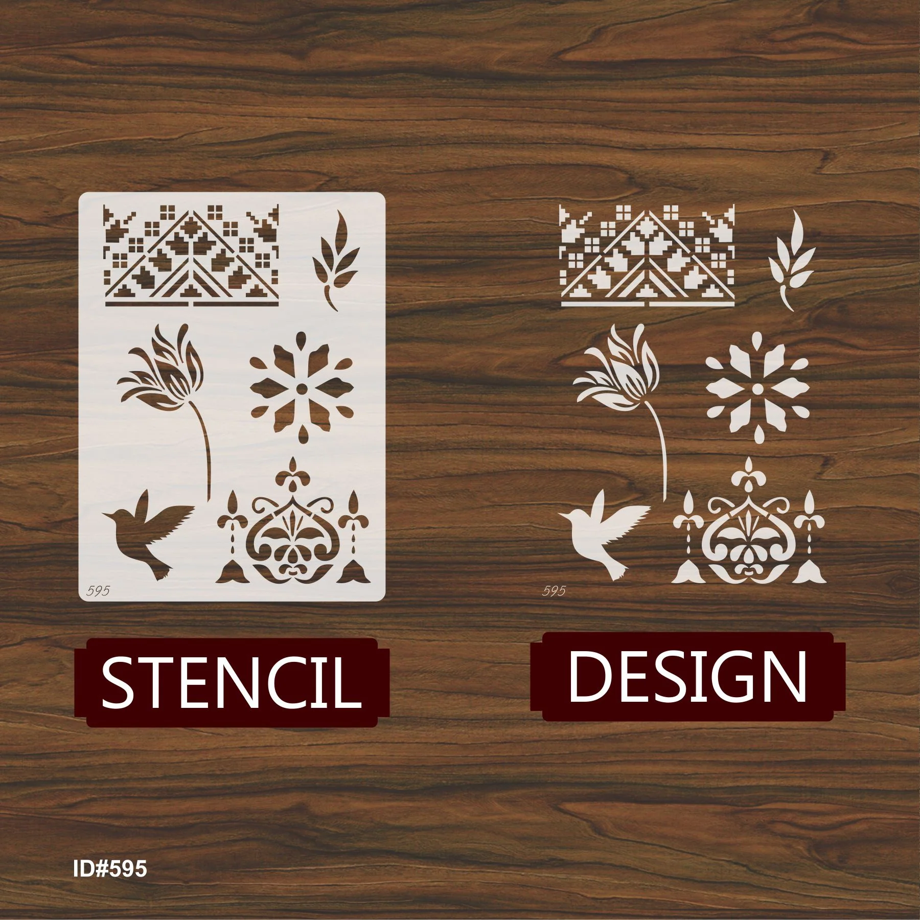 Floral & Bird Multi-Design Stencil for Wall, Wood, Fabric & Furniture Art – ID#595 - Image 4