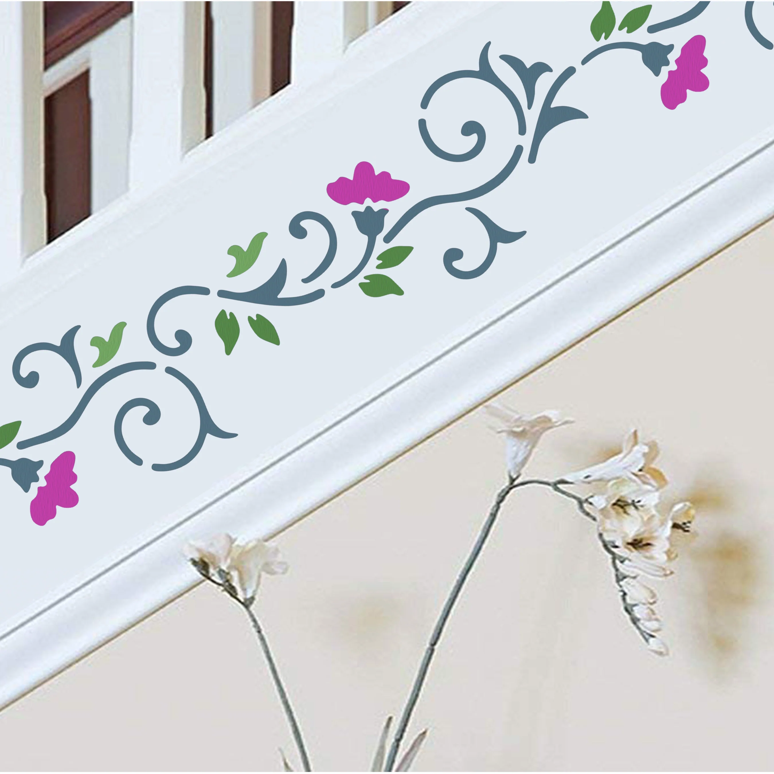 Floral Border Stencil Wall Painting Scrapbooking Stamping Embossing Album Paper Card Template. ID #389 - Image 3