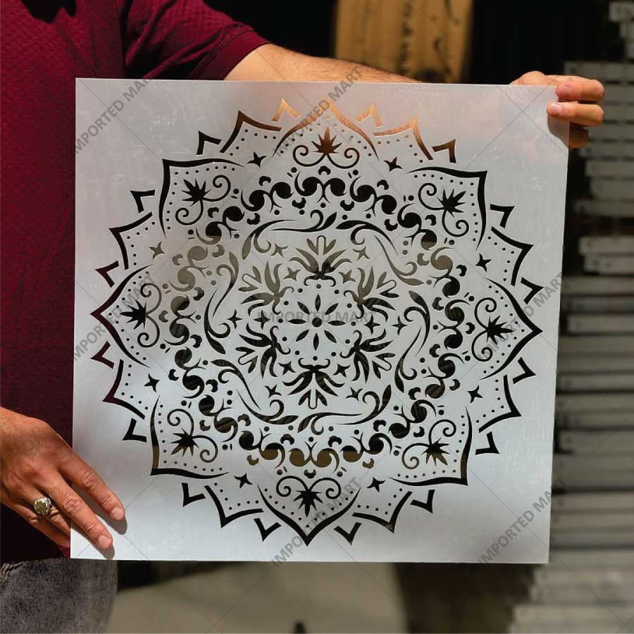 Floral Filigree Mandala Stencil for Wall, Floor & Furniture Art – Decorative Round Mandala Design – ID# 725