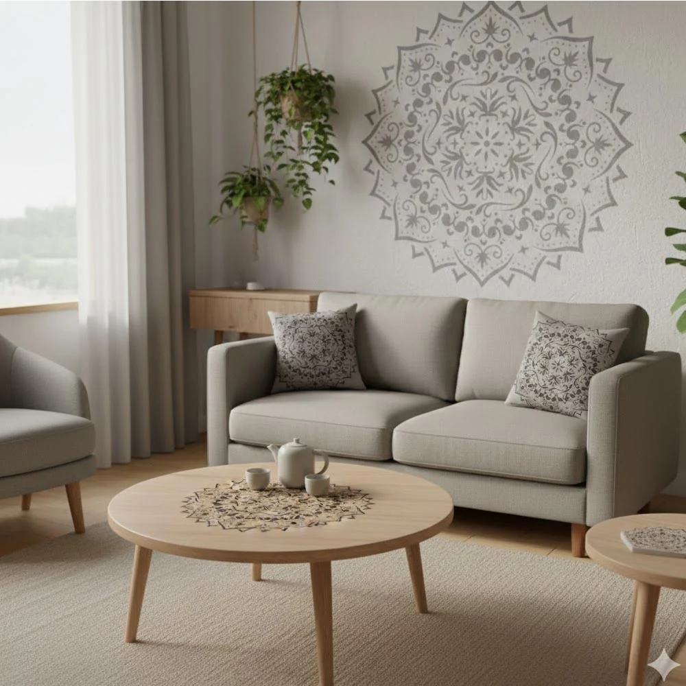 Floral Filigree Mandala Stencil for Wall, Floor & Furniture Art – Decorative Round Mandala Design – ID# 725 - Image 2